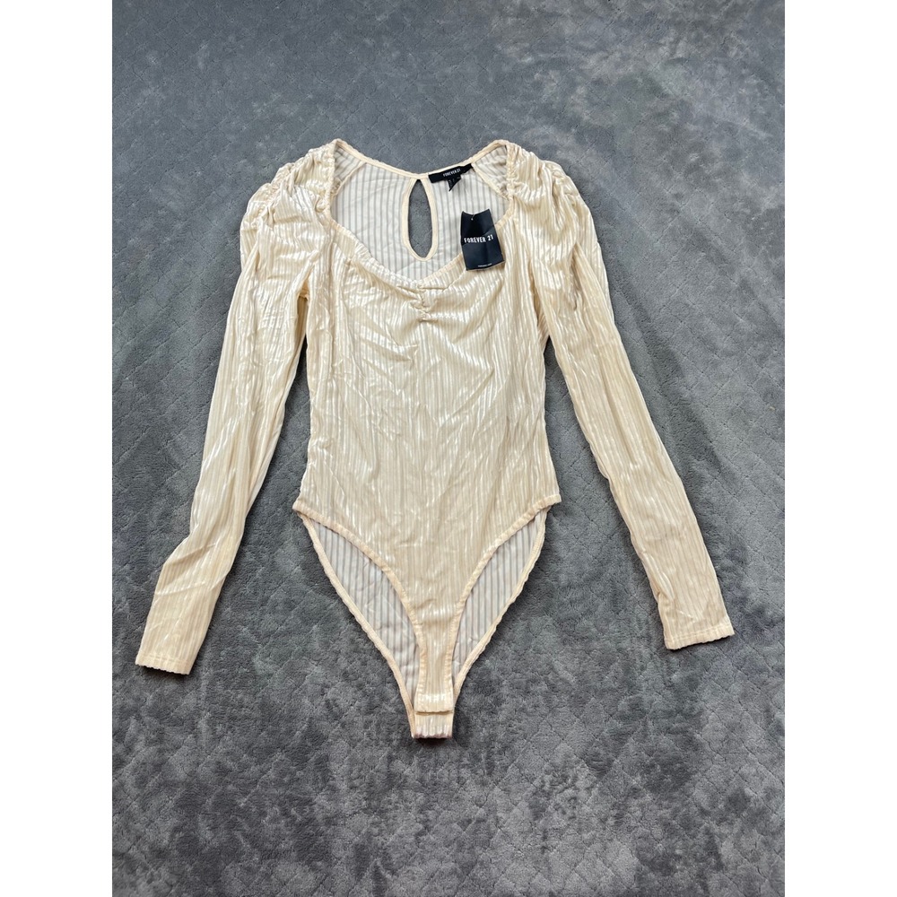 Forever 21 Champagne Pleated Metallic Long Sleeve Bodice B00208 Womens Small NEW
